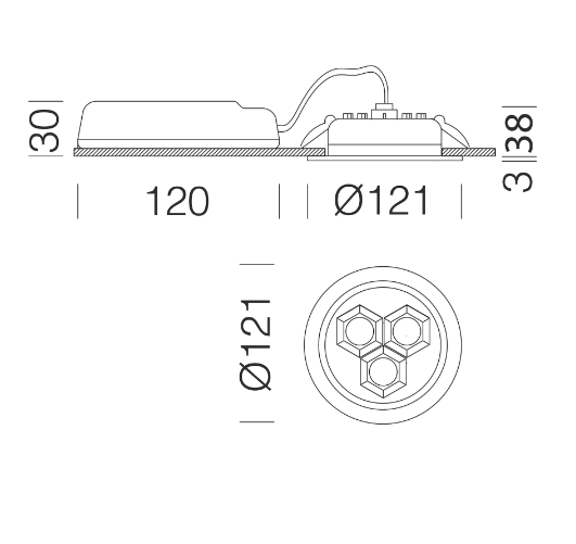 Spot 911 Health Dark UGR<19 - ø121 DIP SWITCH 10W 1198 lm - 4000 K - CRI 80 culoare alb